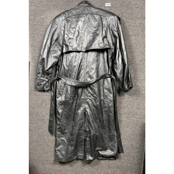 Vintage Pelle Studio Leather Trench Coat Mens Small Belted Double Breasted 80s - Picture 2 of 10